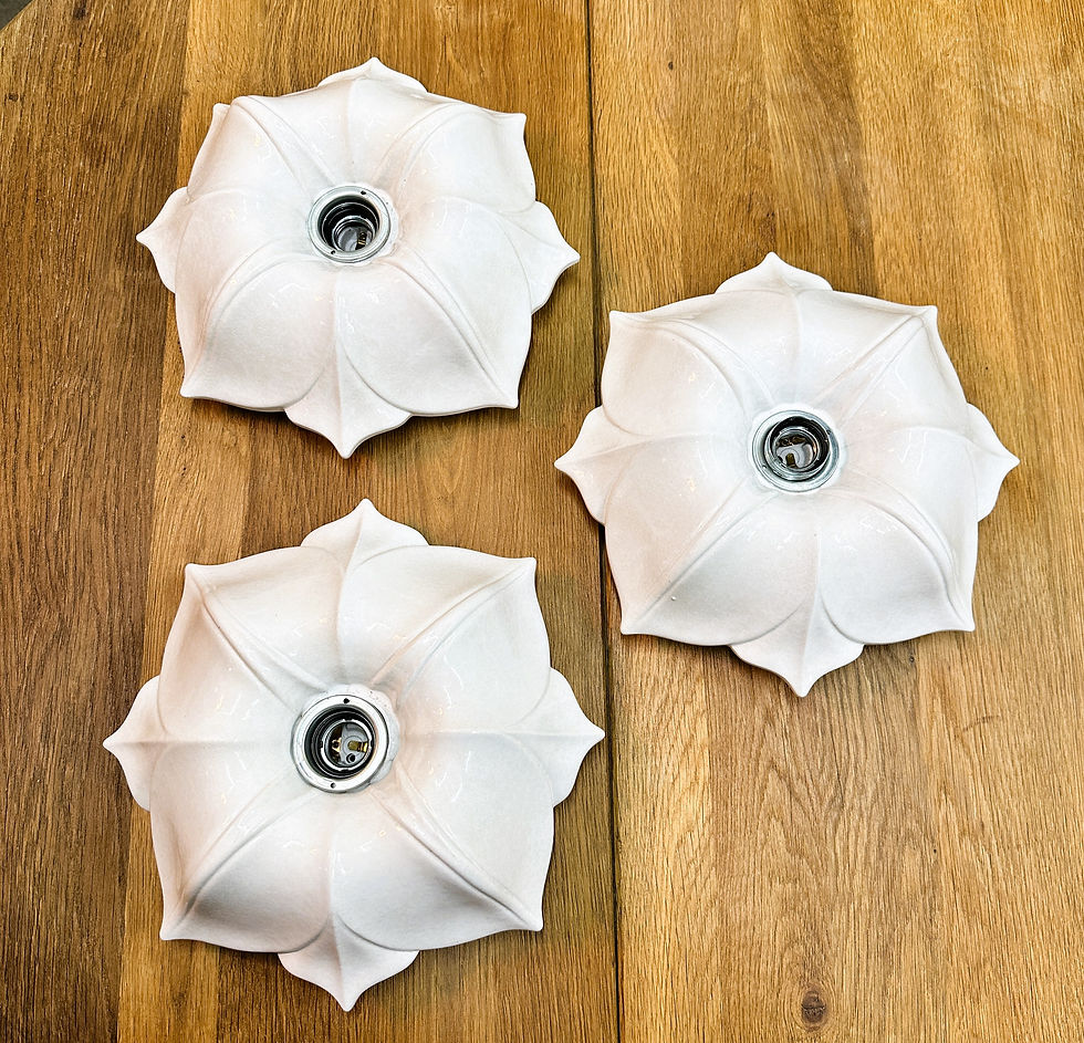 Set of 3 Vintage White Ceramic Wall Sconces, Germany 1970s.