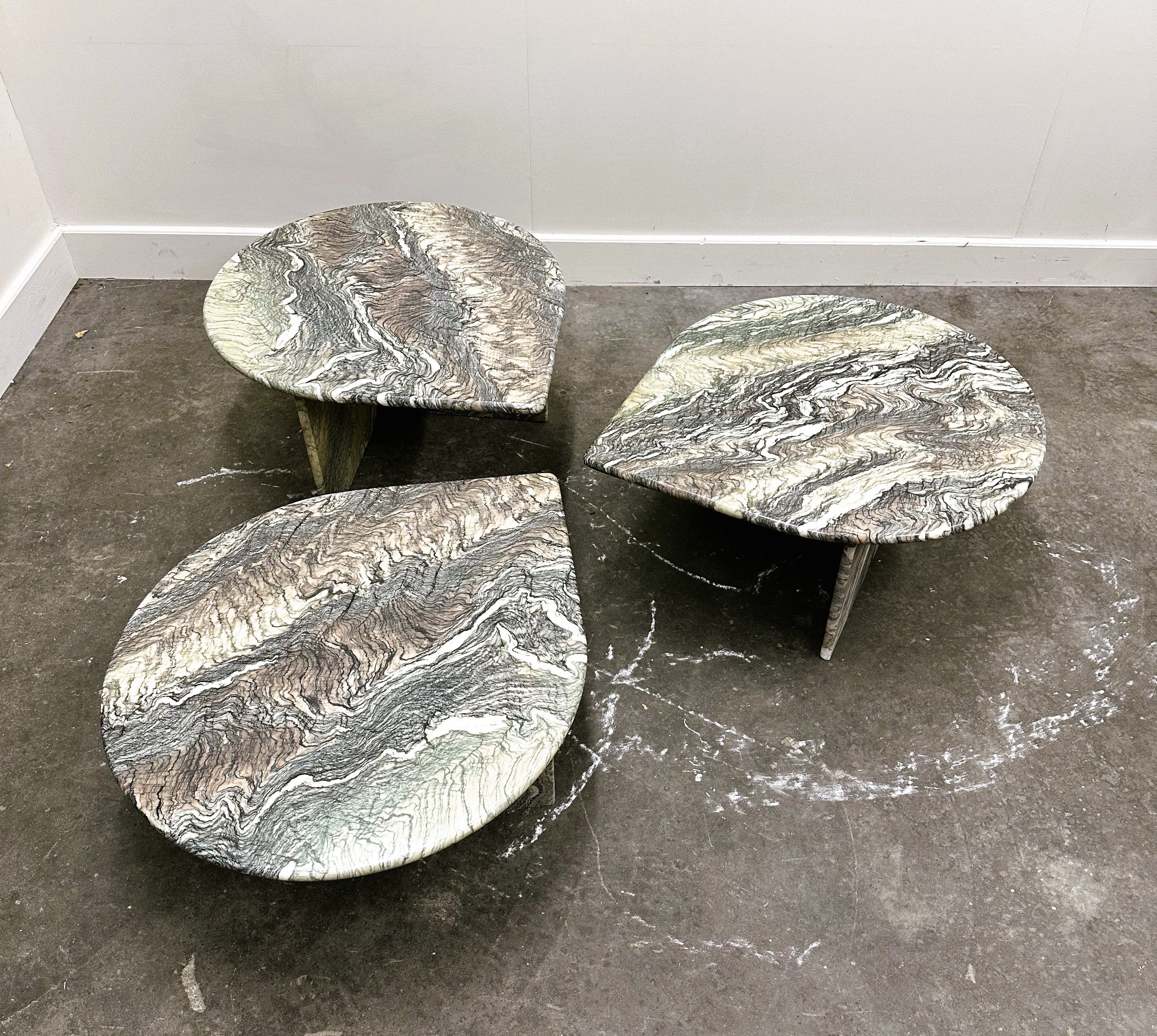 Rare Vintage Tear Shaped Marble Nesting Tables, France, 1970s