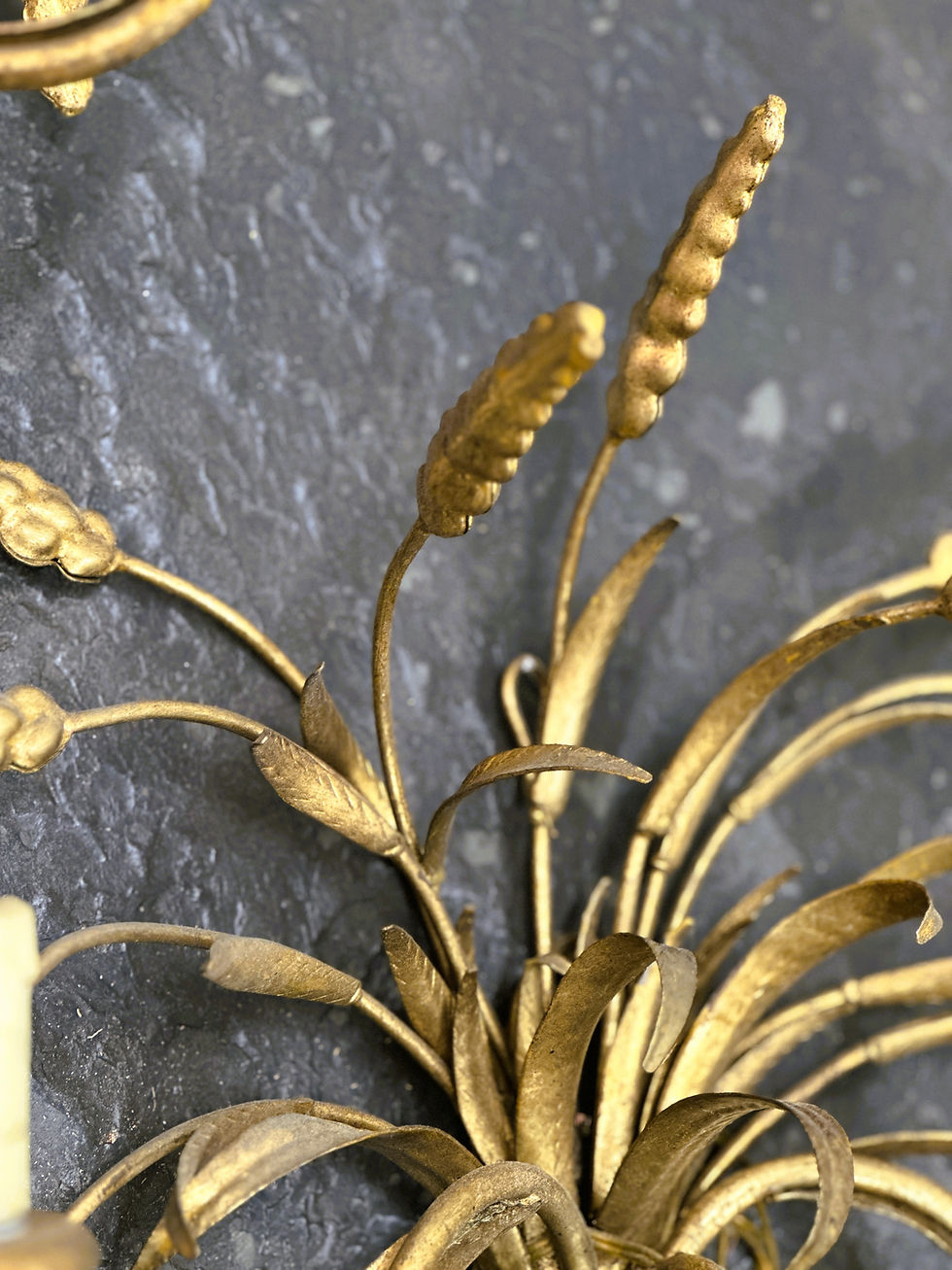 Thumbnail: Pair of Italian Gilt Metal Wheat Sheaf Wall Sconces, 1950s