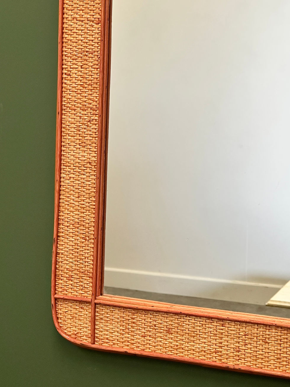 Thumbnail: Vintage Bamboo and Rattan Mirror in Brick Colour, 1970s. France