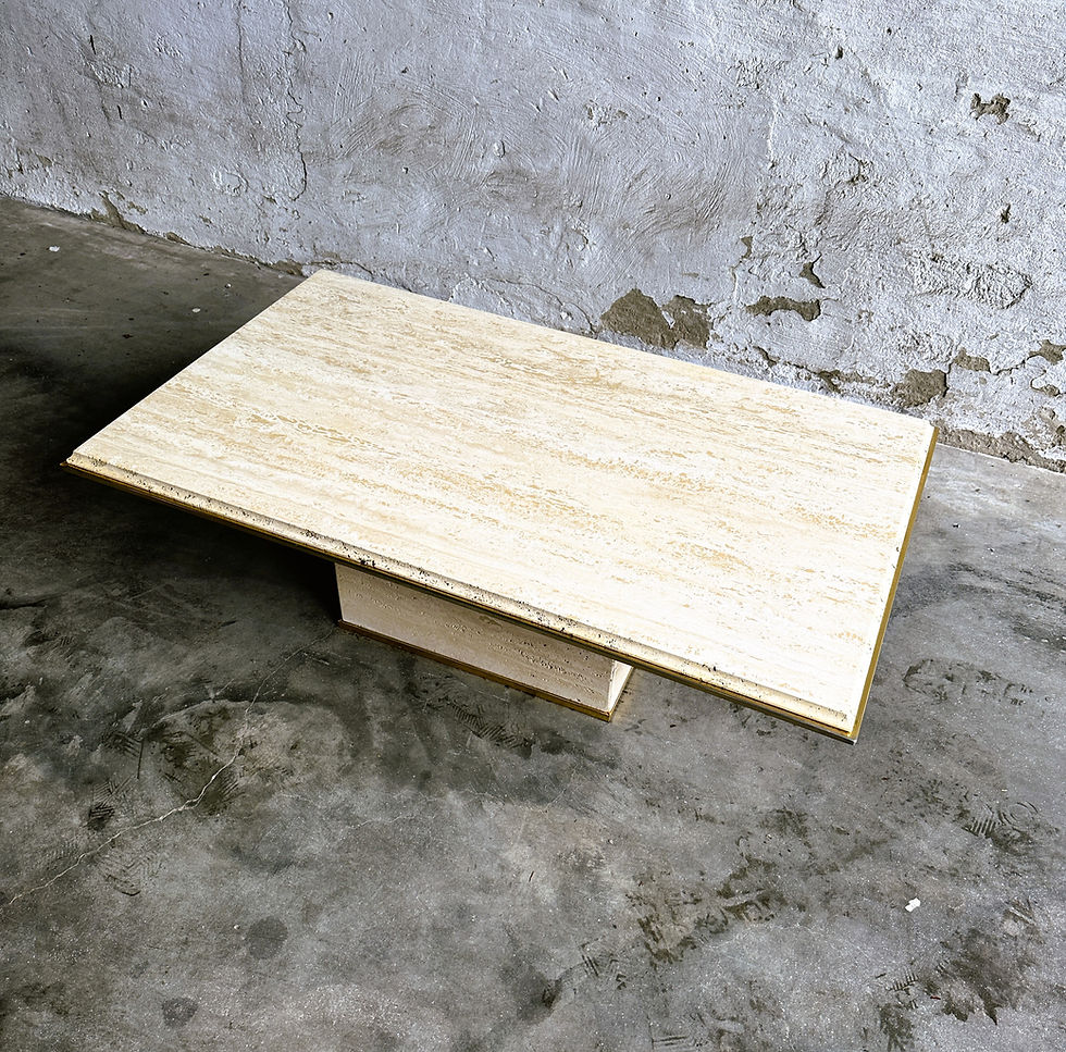 Thumbnail: Vintage Travertin Coffee Table with Brass Rim, France 1980s.