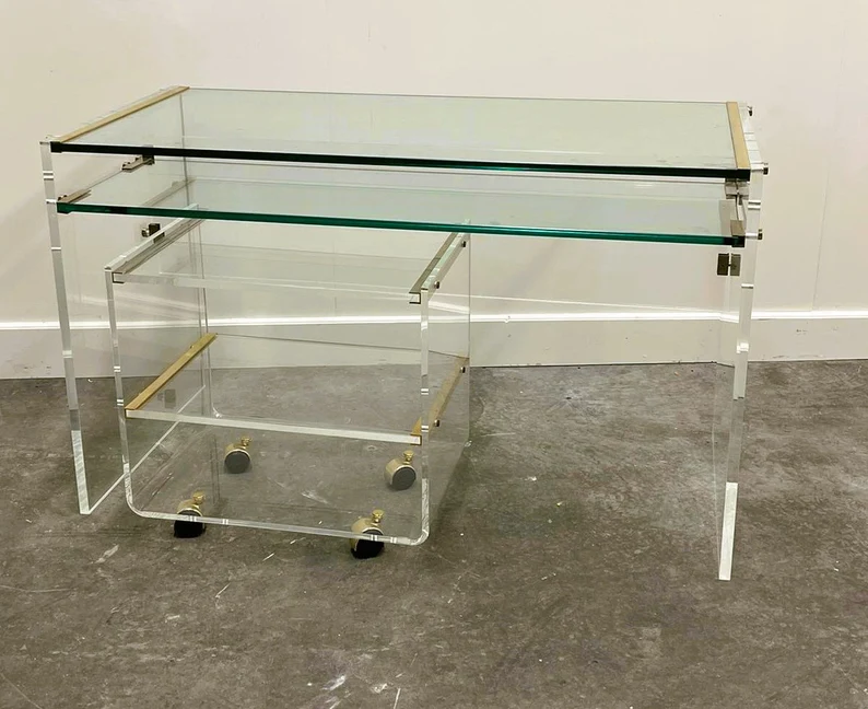 Vintage David Lange Set Of Lucite Desks 1980s. Beaumonde Interiors