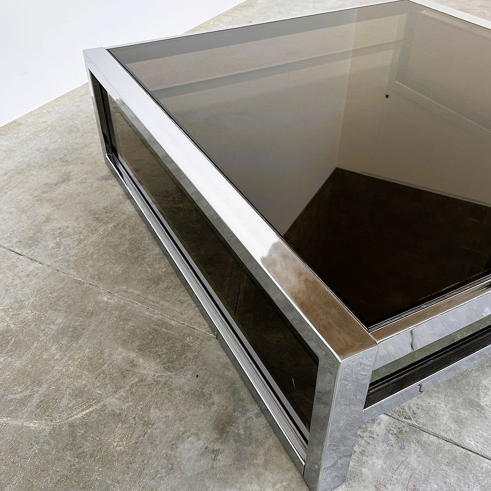 Thumbnail: XL Belgo Chrom Square Coffee Table in Chrome & Smoked Glass – 1970s
