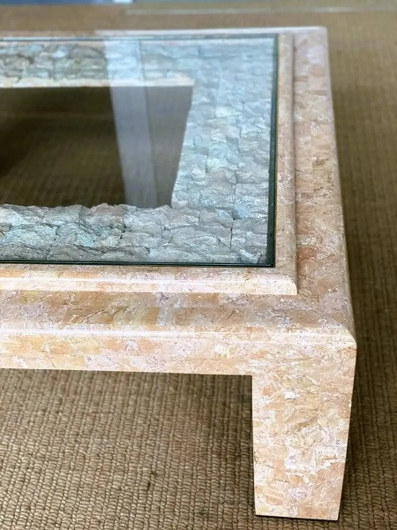 Thumbnail: Vintage Tesselated Salmon Pink Stone Coffee Table