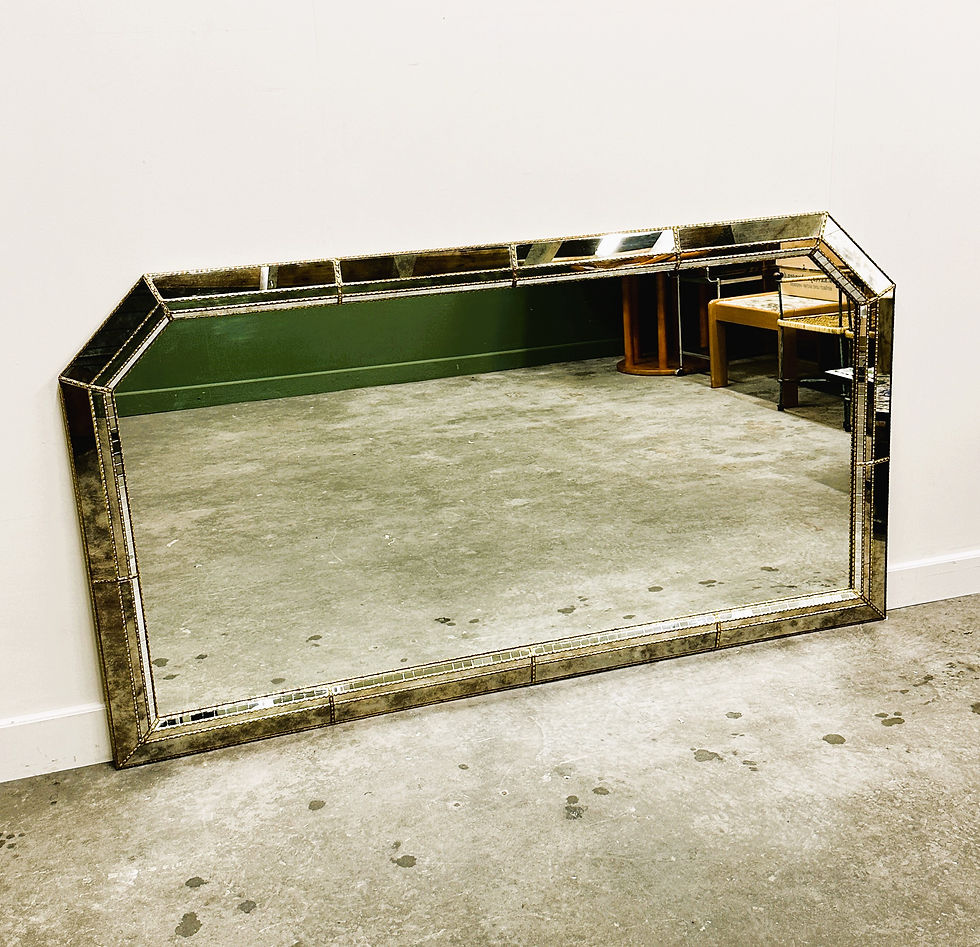 Thumbnail: XLarge Vintage Venetian style Horizontal Mirror with Brass Details, Spain 1980s.