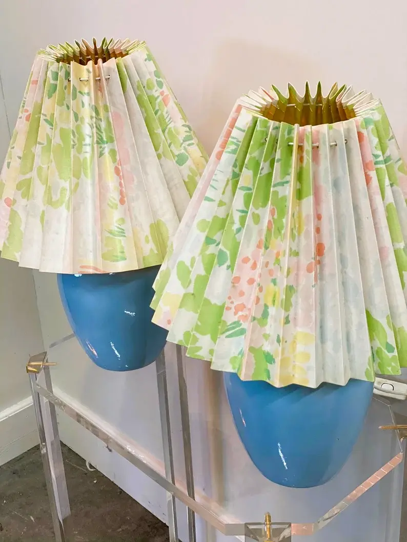 Thumbnail: Vintage Pair Of Blue Ceramic Table Lamps