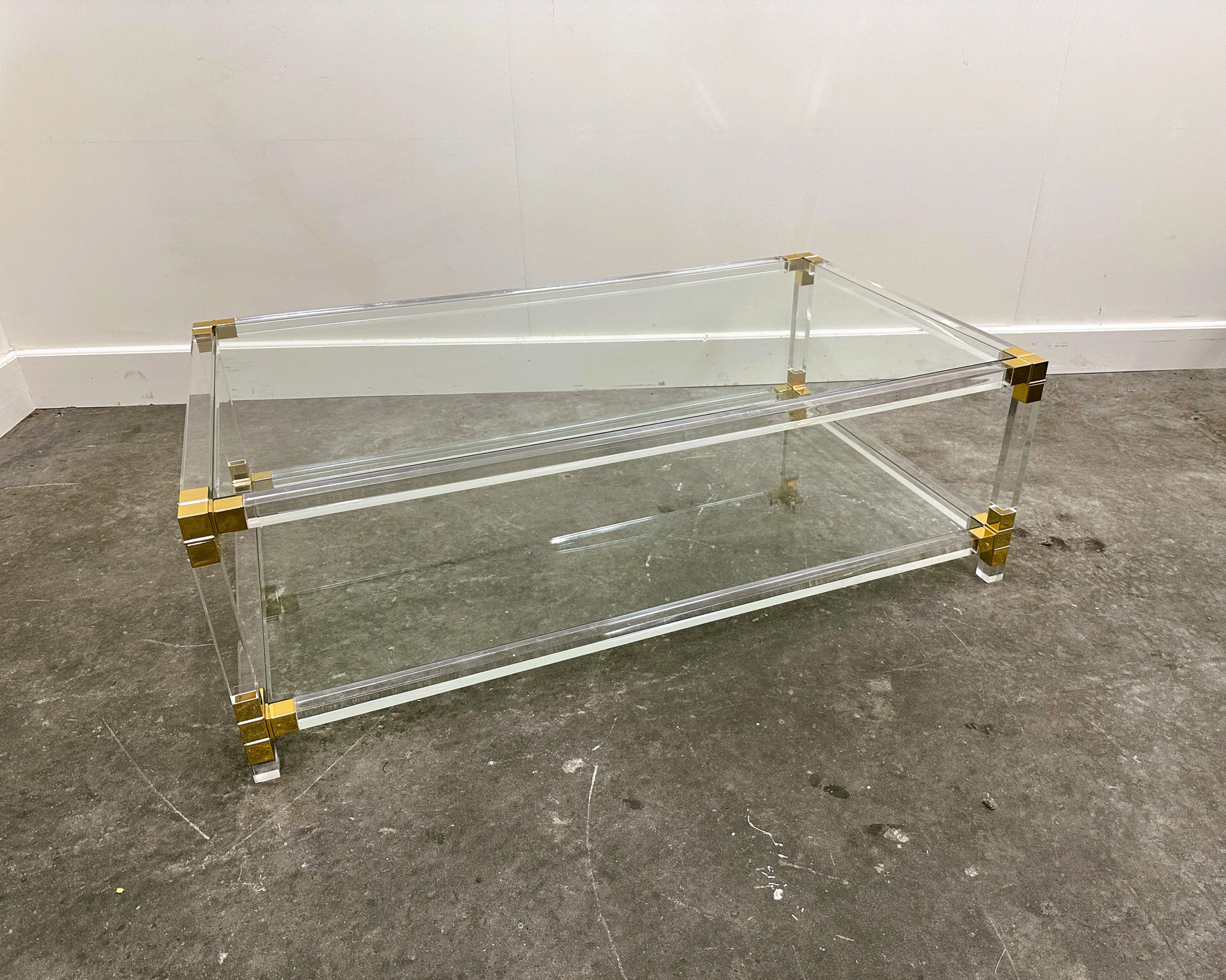 Charles Hollis Jones Plexiglass and Brass  Coffee Table, 1970s