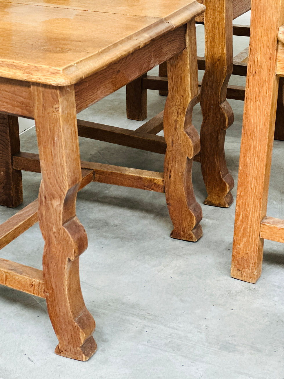 Thumbnail: Set of 6 Vintage Solid Oak High-Back Dining Chairs – Rustic European / Spanish R