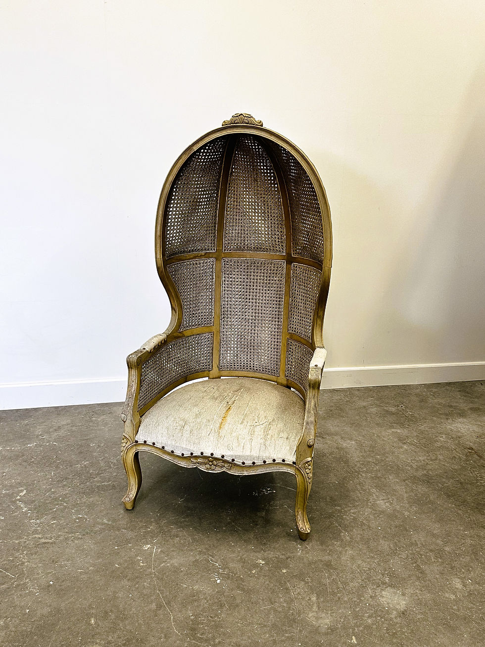 Antique French Louis XV Style Double Caned Balloon Porter Chair circa 1930s.