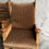Thumbnail: 1950s Guillerme et Chambron Inspired Pair of Brutalist Oak and Velvet Throne Arm