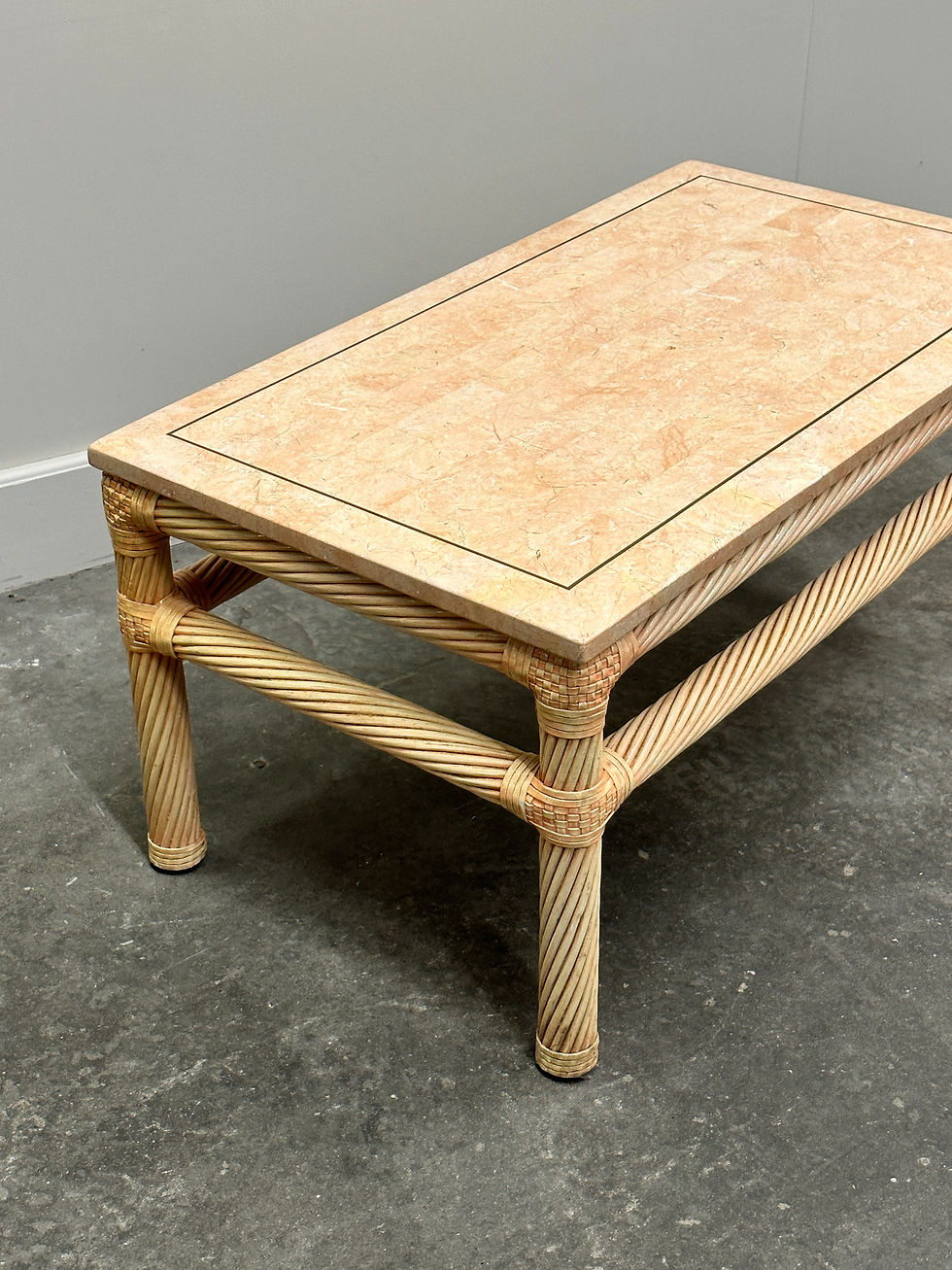 Pink Tessellated Travertine Coffee Table by Roche Bobois, France 1980s.