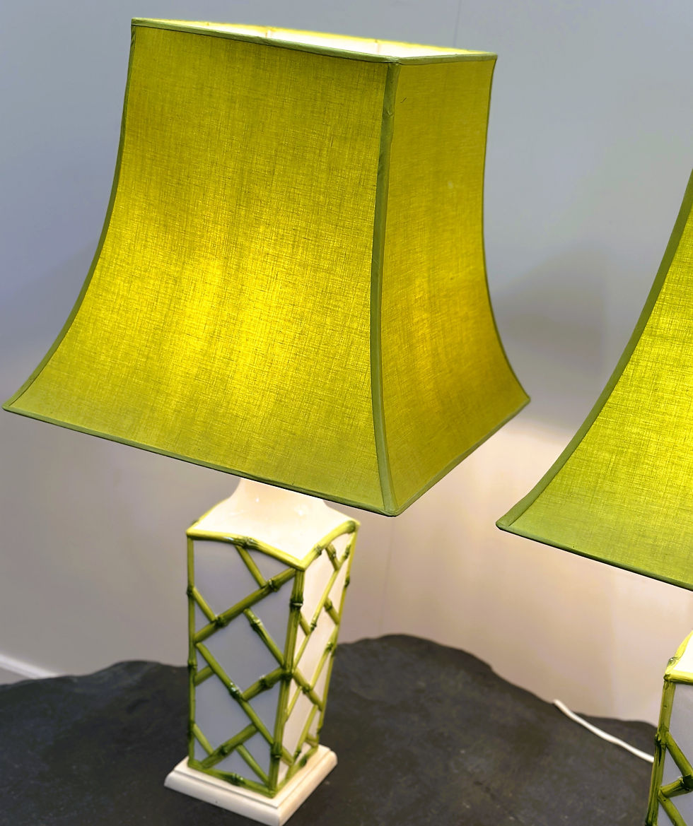 Thumbnail: Pair of Faux Bamboo French Ceramic Table Lamps, French 1970s