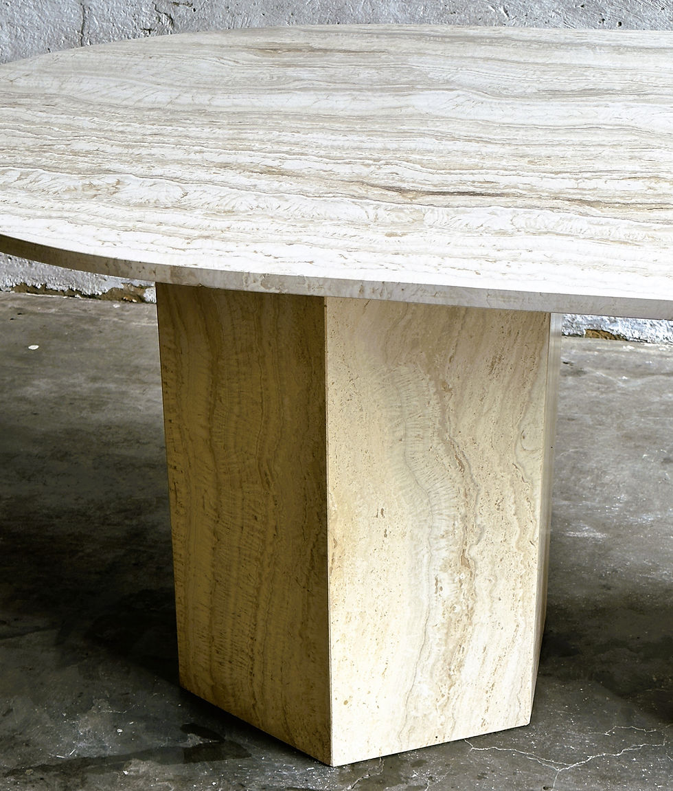 Thumbnail: Vintage Oval Chunky Travertin Marble Dining Table, France 1980s.