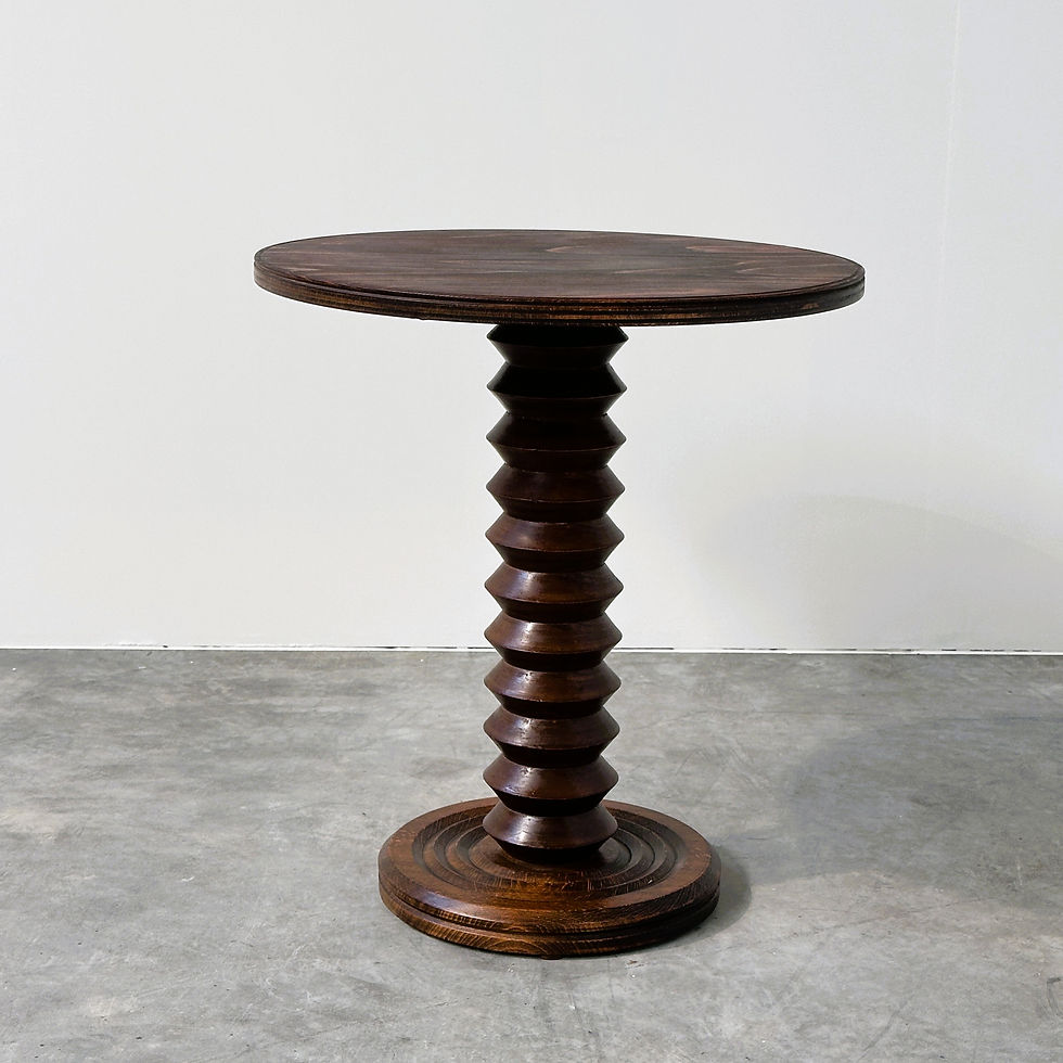 Thumbnail: French Sculptural Turned Oak Pedestal Side Table, 1960s