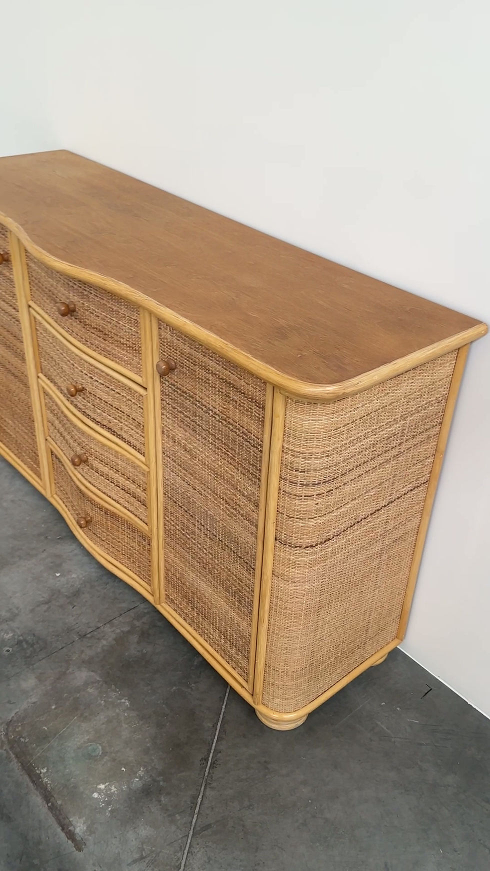 Thumbnail: Vintage Curved Rattan Sideboard, Coastal Credenza, Wicker Cabinet, Boho Buffet