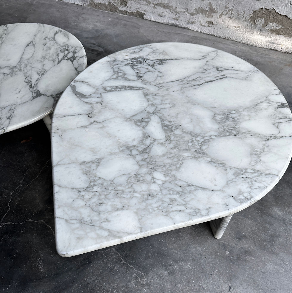 Thumbnail: Vintage Set of 2 Teardrop Carrara marble coffee tables, Italy, 1970s