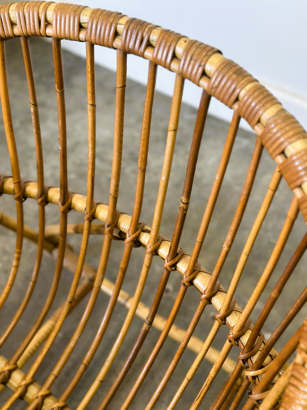 Thumbnail: Mid-Century French Riviera Rattan Lounge Chairs – Pair – 1960s Organic Design