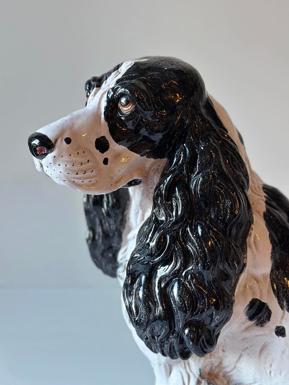 Thumbnail: Vintage Italian Midcentury Black and White Ceramic Spaniel Dog Sculpture, Italy.