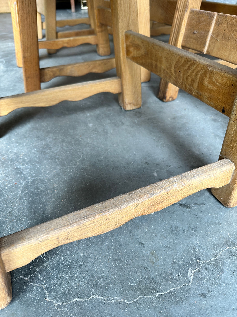 Thumbnail: Set of 6 Oak Distressed Spanish Dining Chairs, 1950s.