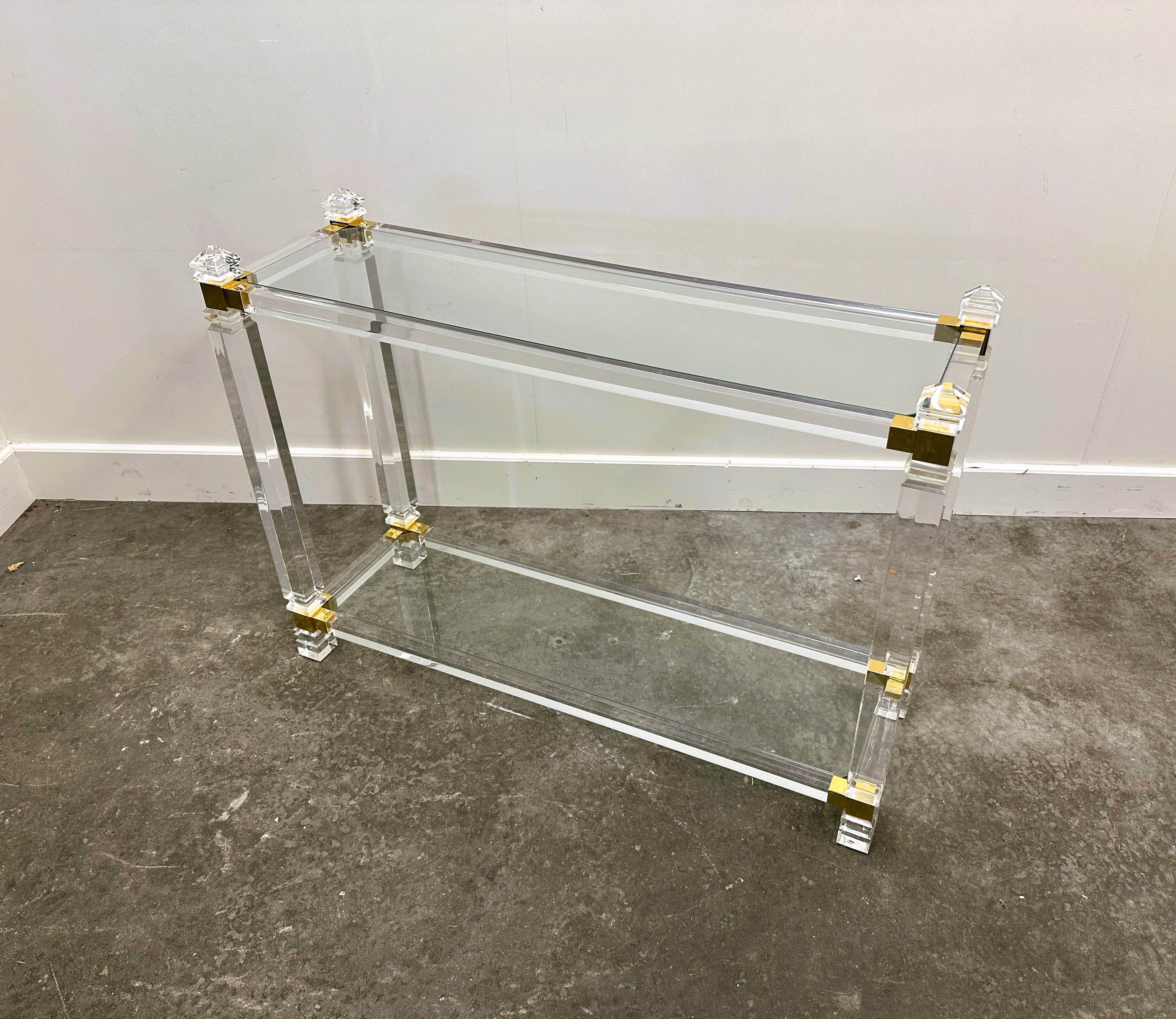 Vintage Lucite Console With Brass Details, 1980s