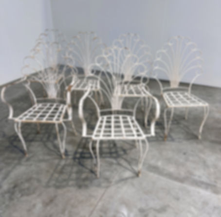 Rare Exquisite Set of Six French Peacock Garden Patio Chairs, 1950s