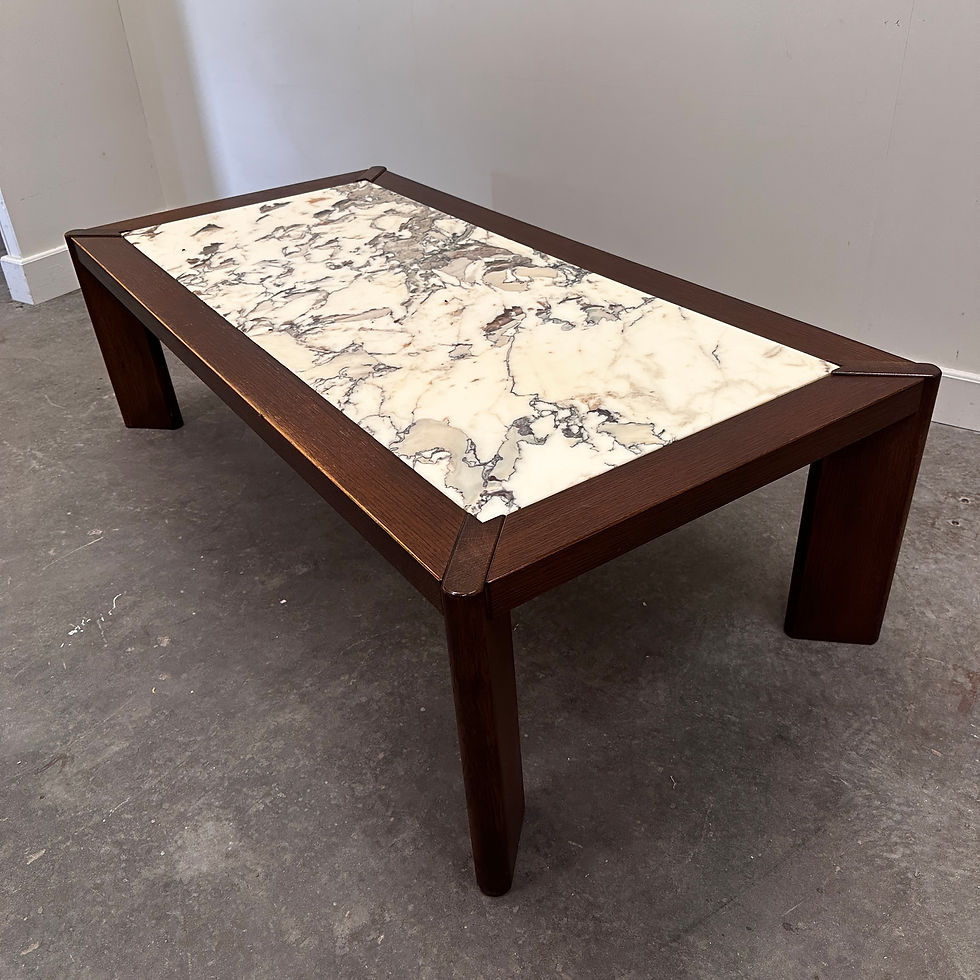 Thumbnail: Large 1970s Belgian Oak Coffee Table with Breccia Marble Top – Signed and Dated