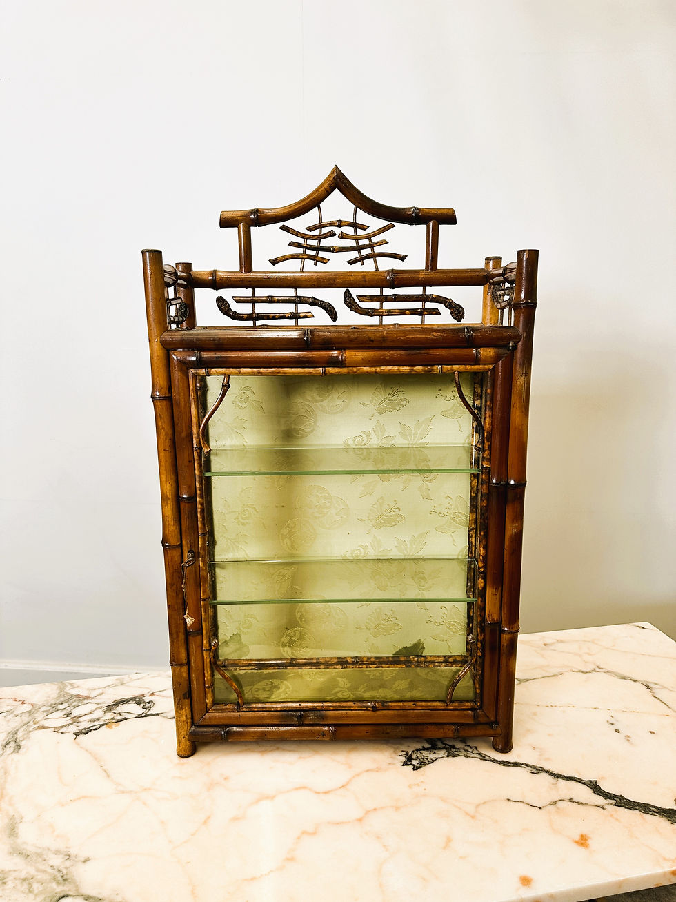 Thumbnail: Antique Chinoiserie French Victorian Bamboo Small Vitrine/ Display Cabinet, Fran
