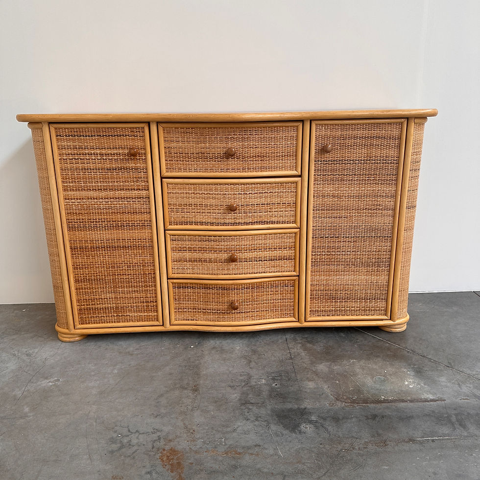 Thumbnail: Vintage Curved Rattan Sideboard, Coastal Credenza, Wicker Cabinet, Boho Buffet