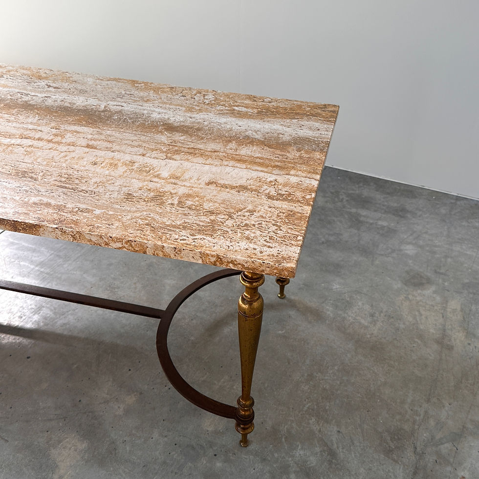 Thumbnail: Elegant Travertine Coffee Table with Brass Base, 1970s