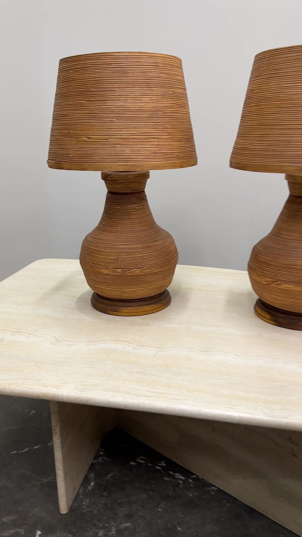 Thumbnail: Pair of vintage rattan table lamps, France.