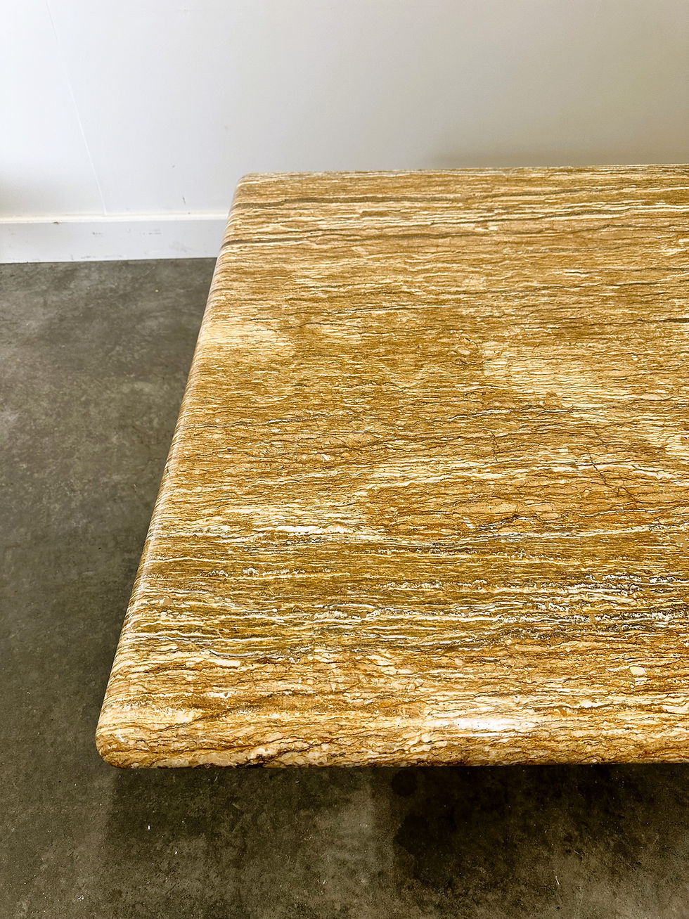 Thumbnail: XL Vintage Square Caramel Travertine Coffee Table, 1980s