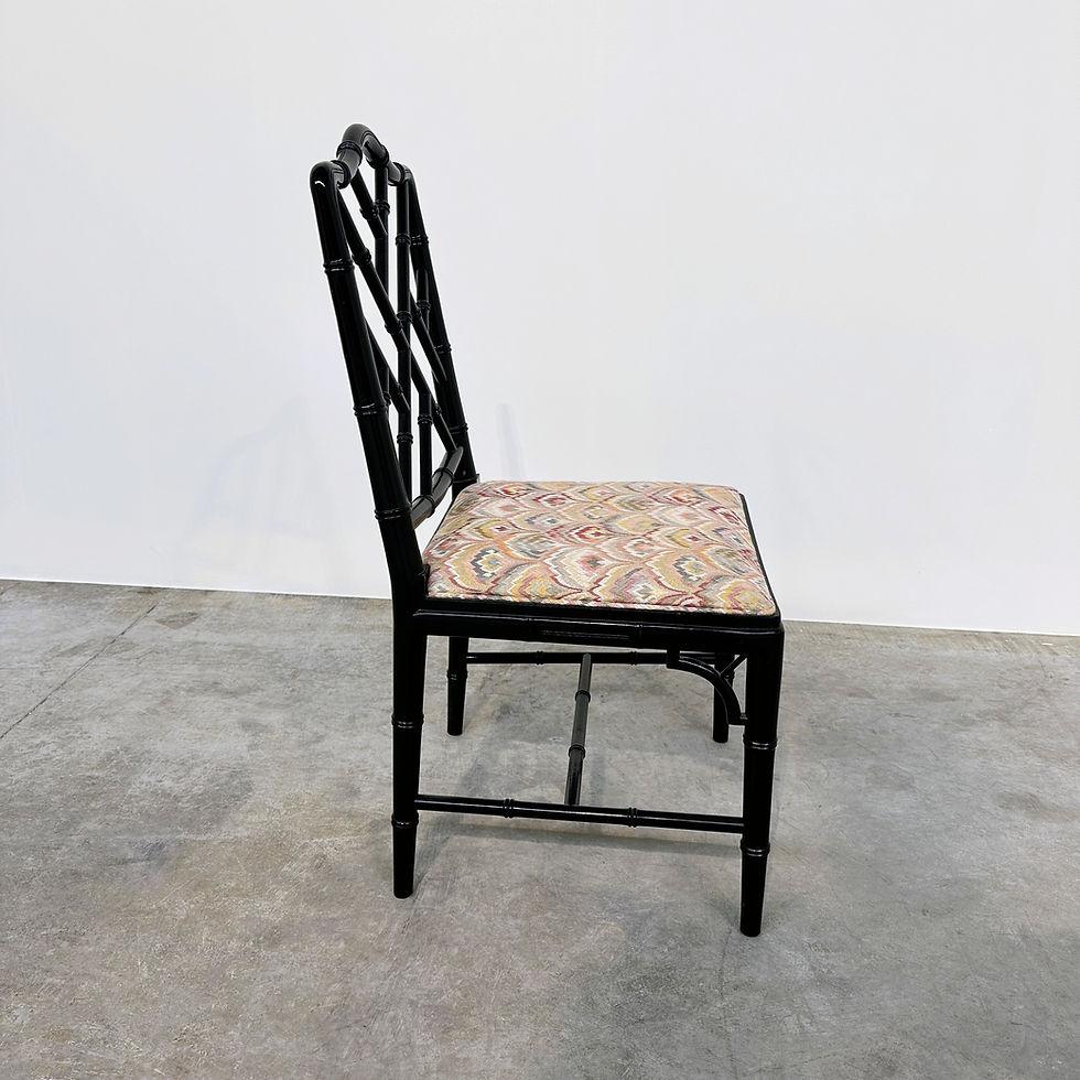 Thumbnail: Set of 4 Faux Bamboo Dining Chairs in Black Lacquer, Hollywood Regency Style, 19