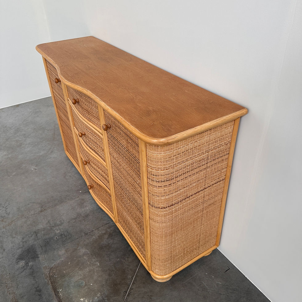 Thumbnail: Vintage Curved Rattan Sideboard, Coastal Credenza, Wicker Cabinet, Boho Buffet