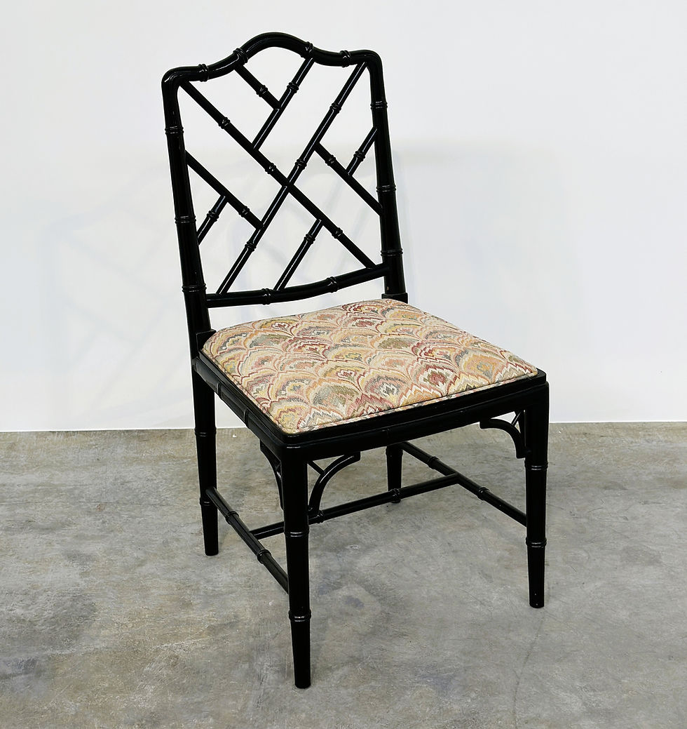 Thumbnail: Set of 4 Faux Bamboo Dining Chairs in Black Lacquer, Hollywood Regency Style, 19