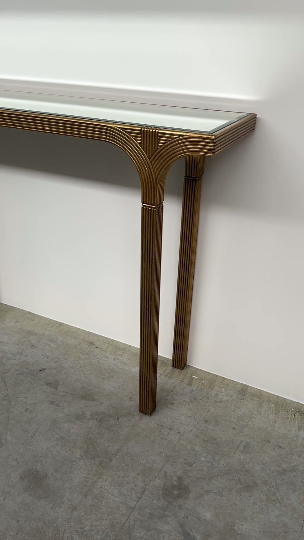 Thumbnail: Vintage Deknudt Gilt Console Table with Beveled Mirror Top, Belgium, 1980s