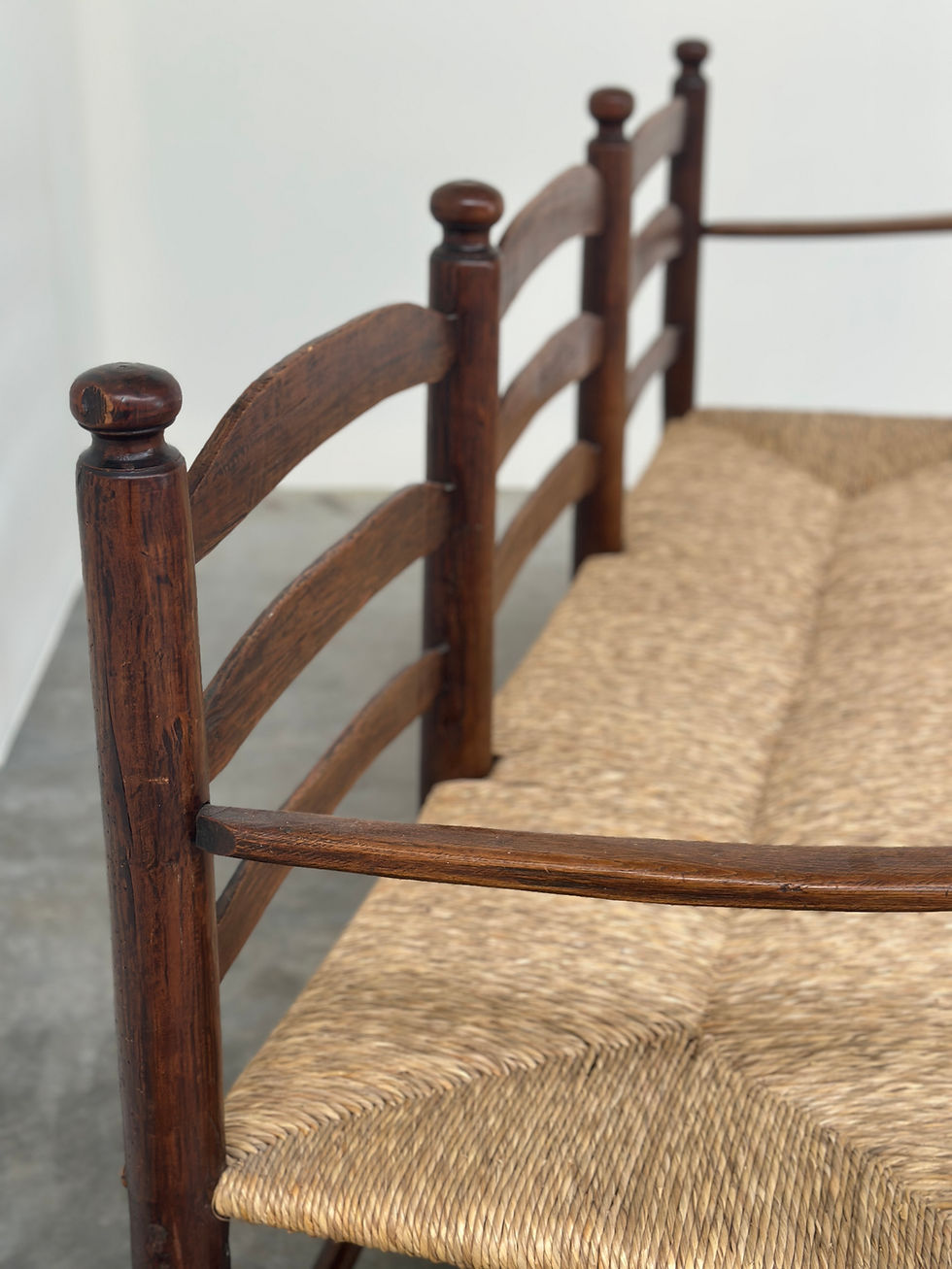 Thumbnail: Antique French Provincial "Radassier" Bench in Solid Oak with Rush Seat, France