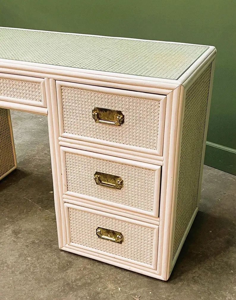 Thumbnail: French White Cane Desk, France 1970s.