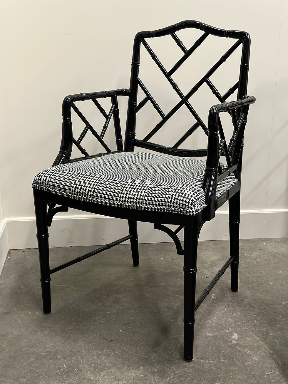 Thumbnail: Set of 6 Black Lacquered Faux Bamboo, Chippendale Style.