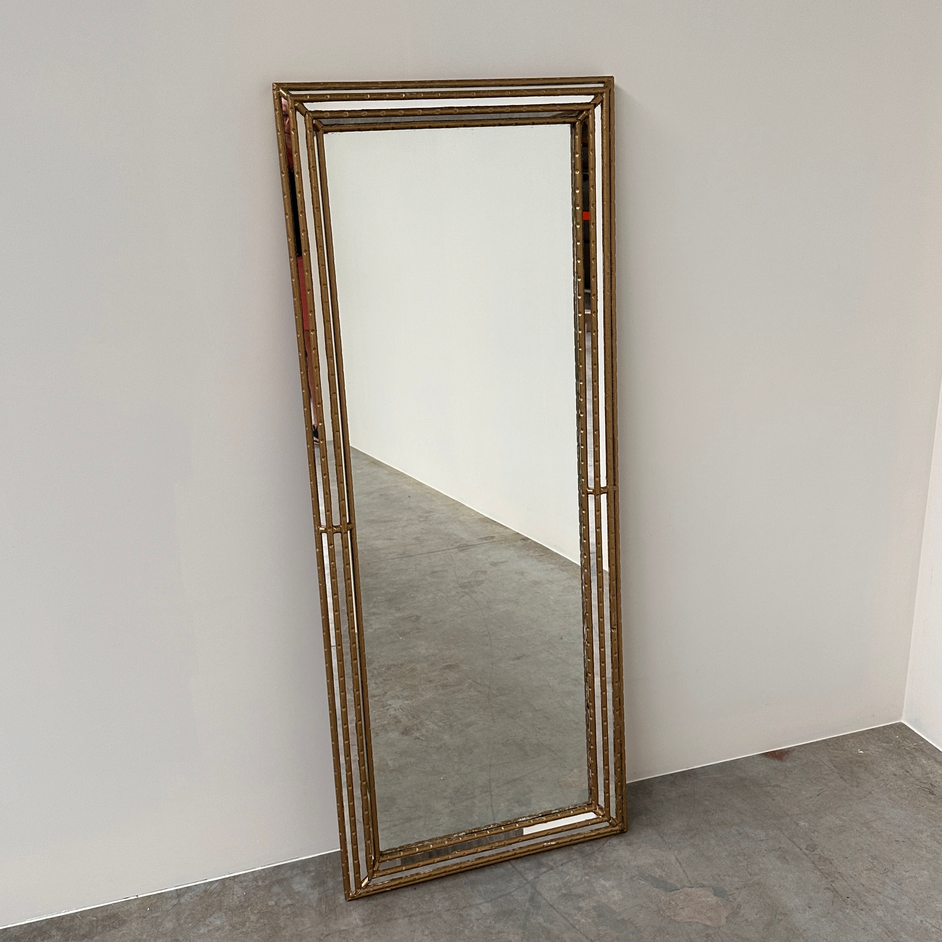 Vintage Gilt Faux Bamboo Full-Length Mirror – Hollywood Regency, 1980s