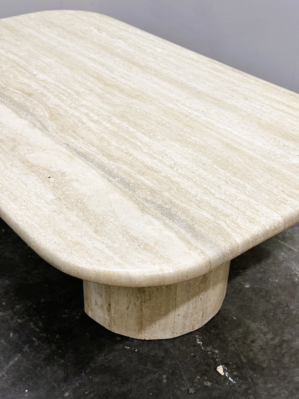 Thumbnail: Vintage Rectangular Travertine Coffee Table with rounded Corners, 1970s