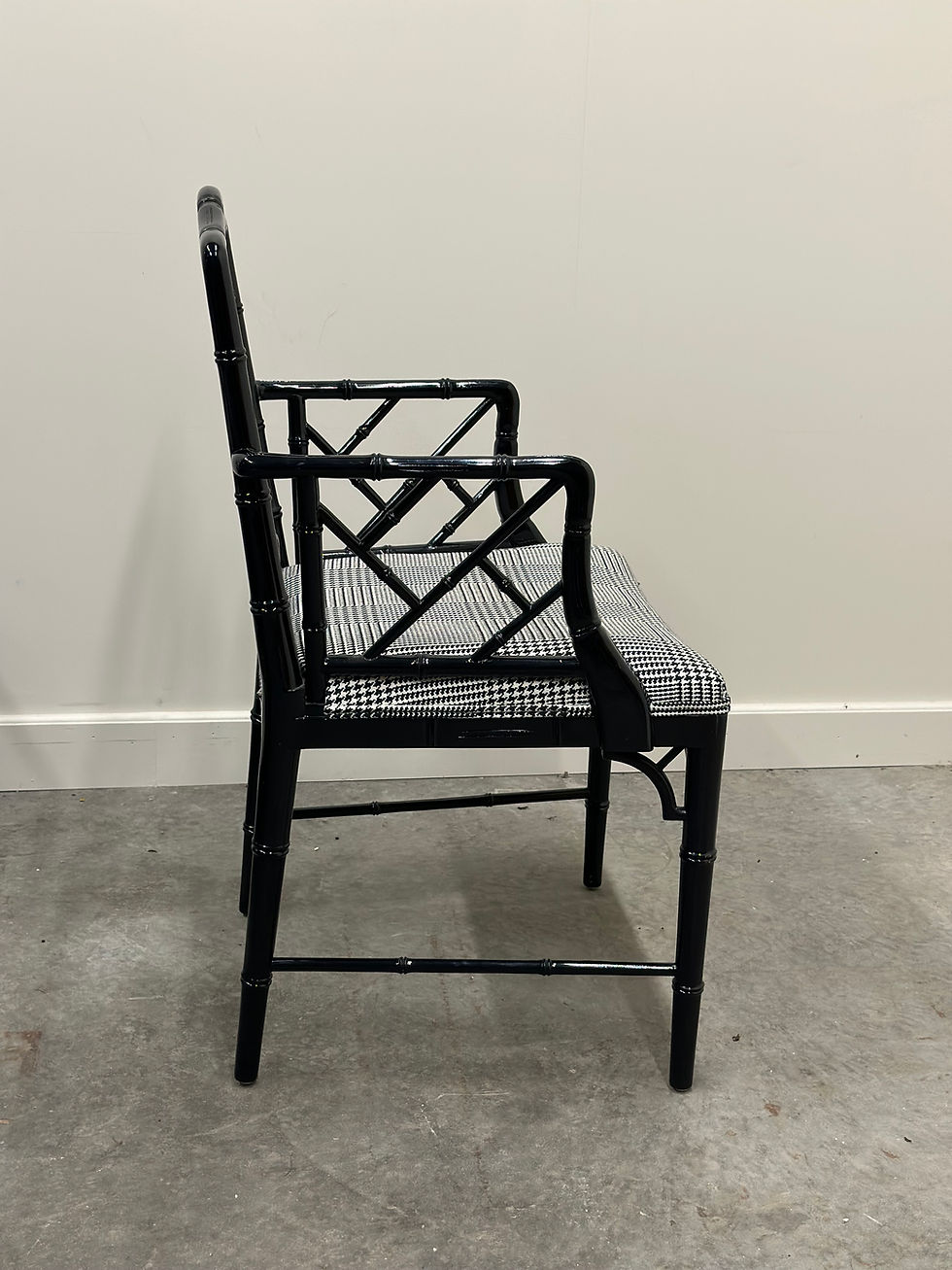 Thumbnail: Set of 6 Black Lacquered Faux Bamboo, Chippendale Style.