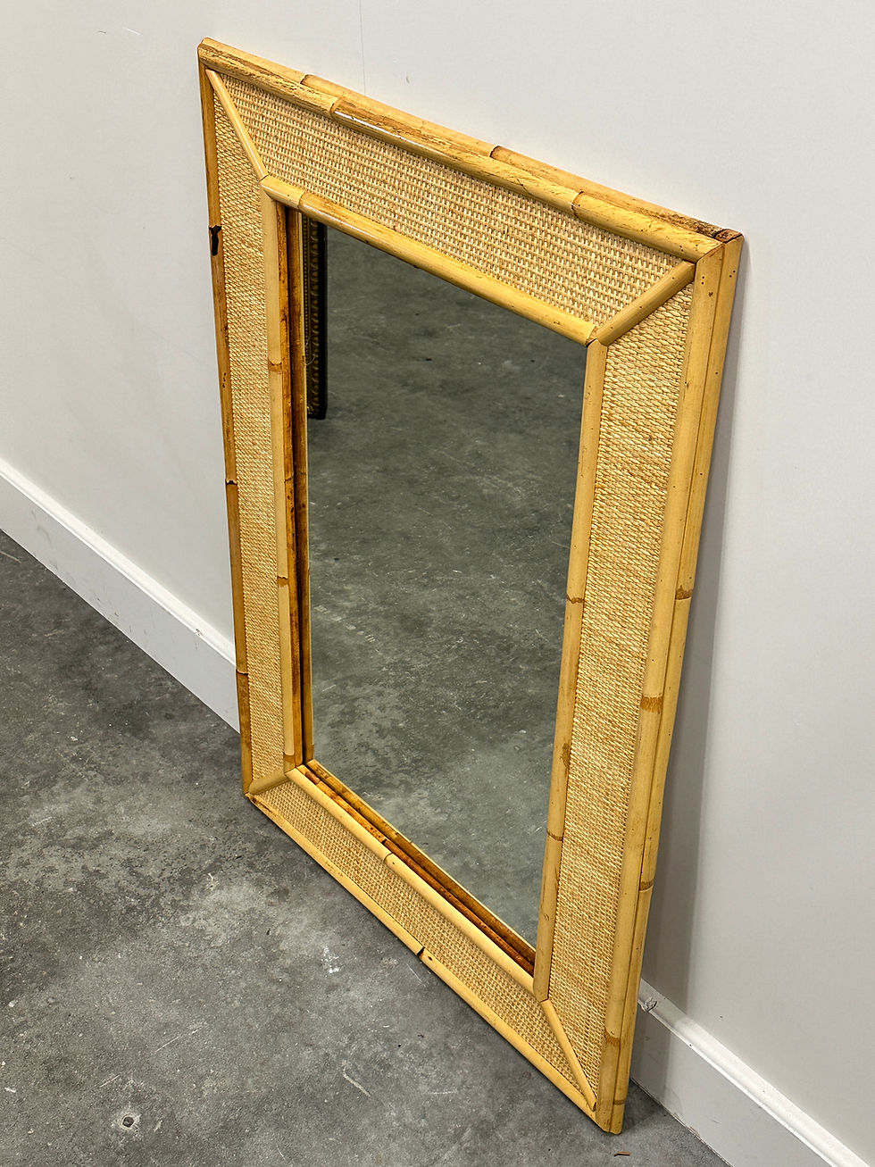 Thumbnail: Vintage Bamboo and rattan rectangular mirror. Italy, 1970s