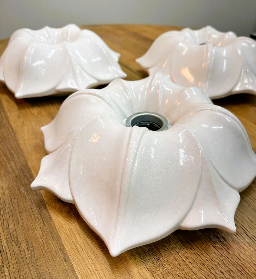 Thumbnail: Set of 3 Vintage White Ceramic Wall Sconces, Germany 1970s.