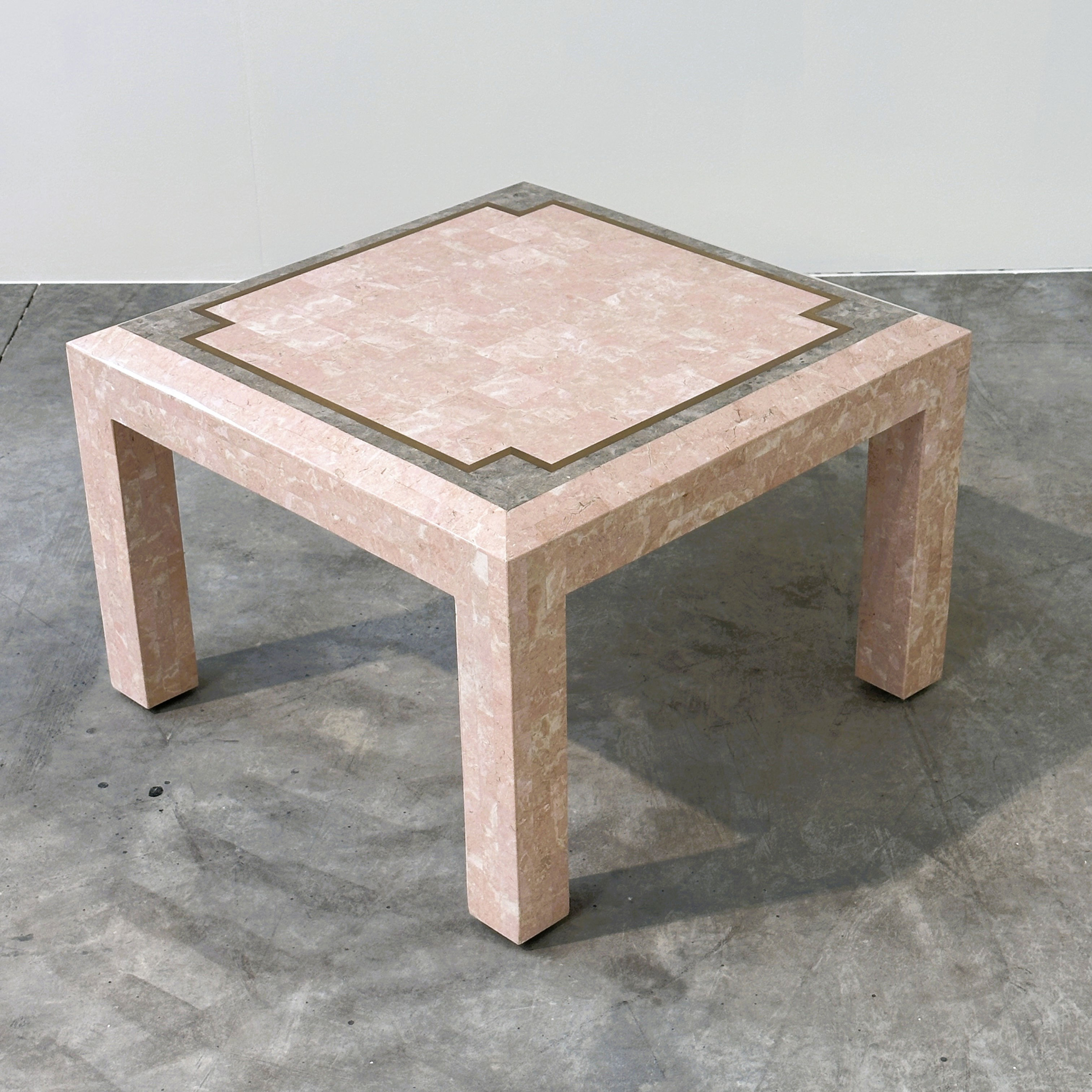 Postmodern Pink Marble Coffee Table with Brass Inlay, Italy, 1980s