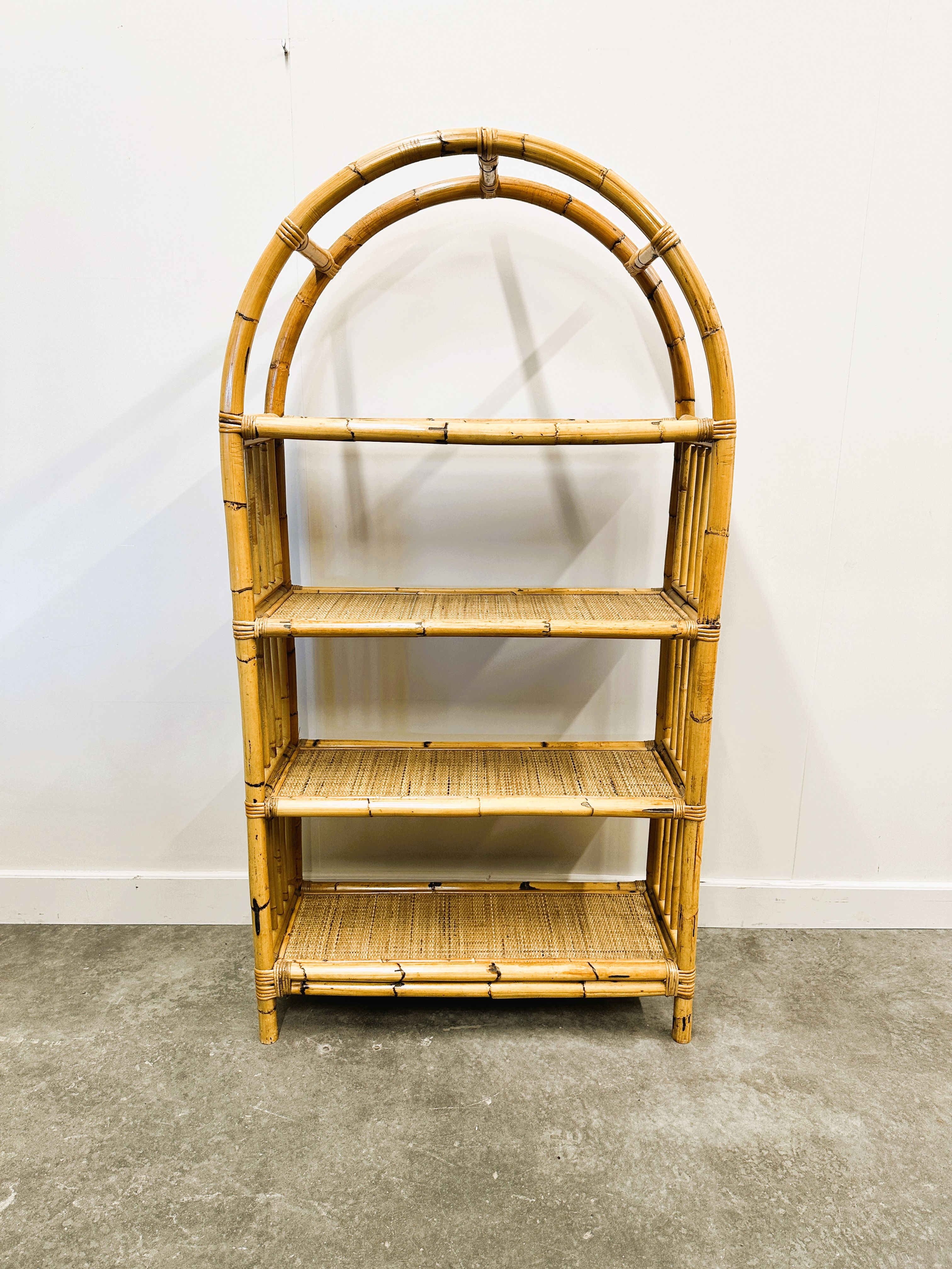 Boho Chic Arched Bamboo Shelves 1970s Mcm Italian Dal Vera Freestanding Bookcase