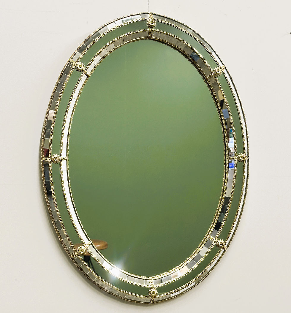 Thumbnail: Vintage Spanish Neoclassical Hollywood Regency Oval Wall Mirror, Spain 1980s.