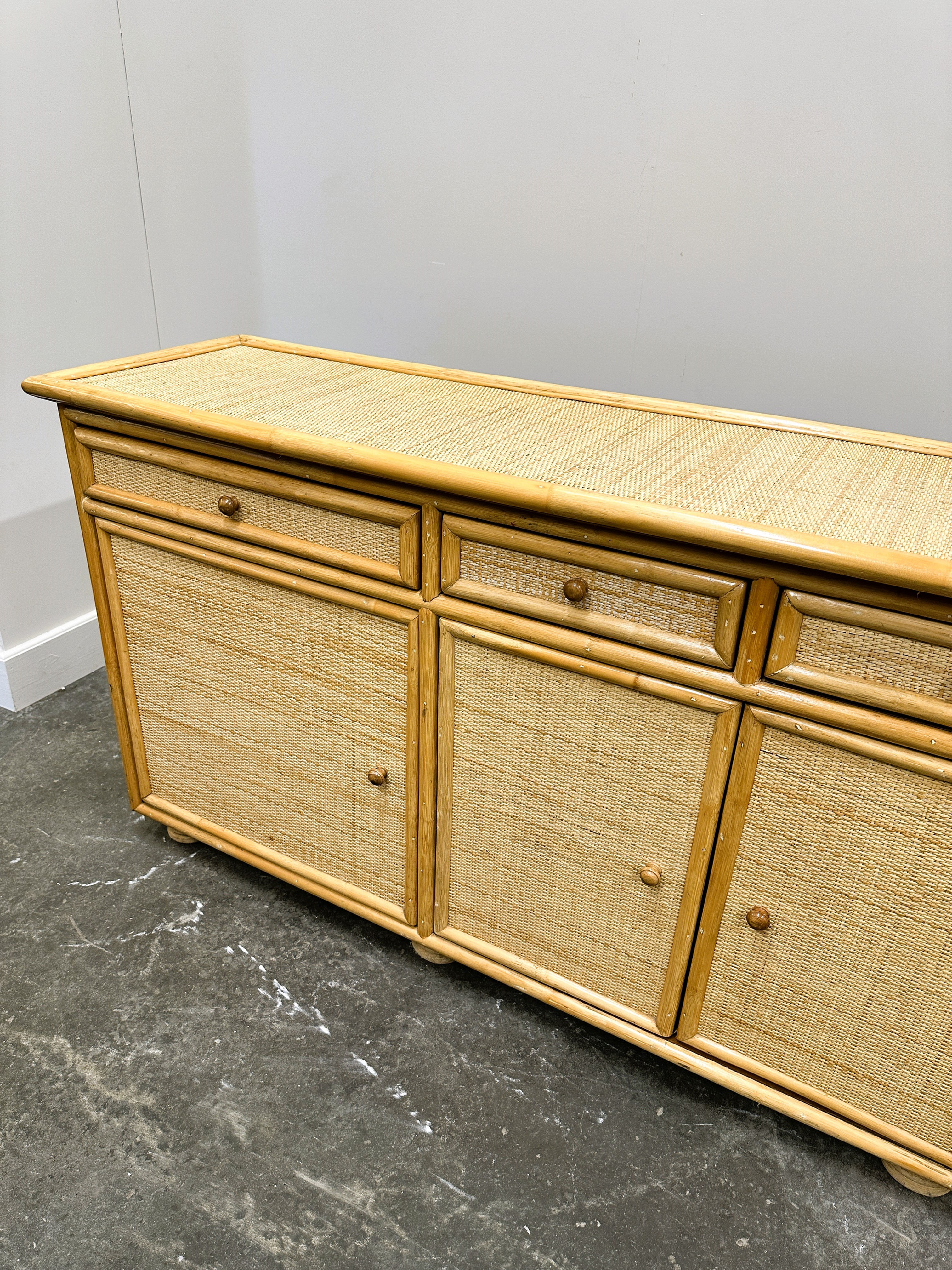 Natural Vintage Bamboo and Rattan Sideboard, Italy 970s