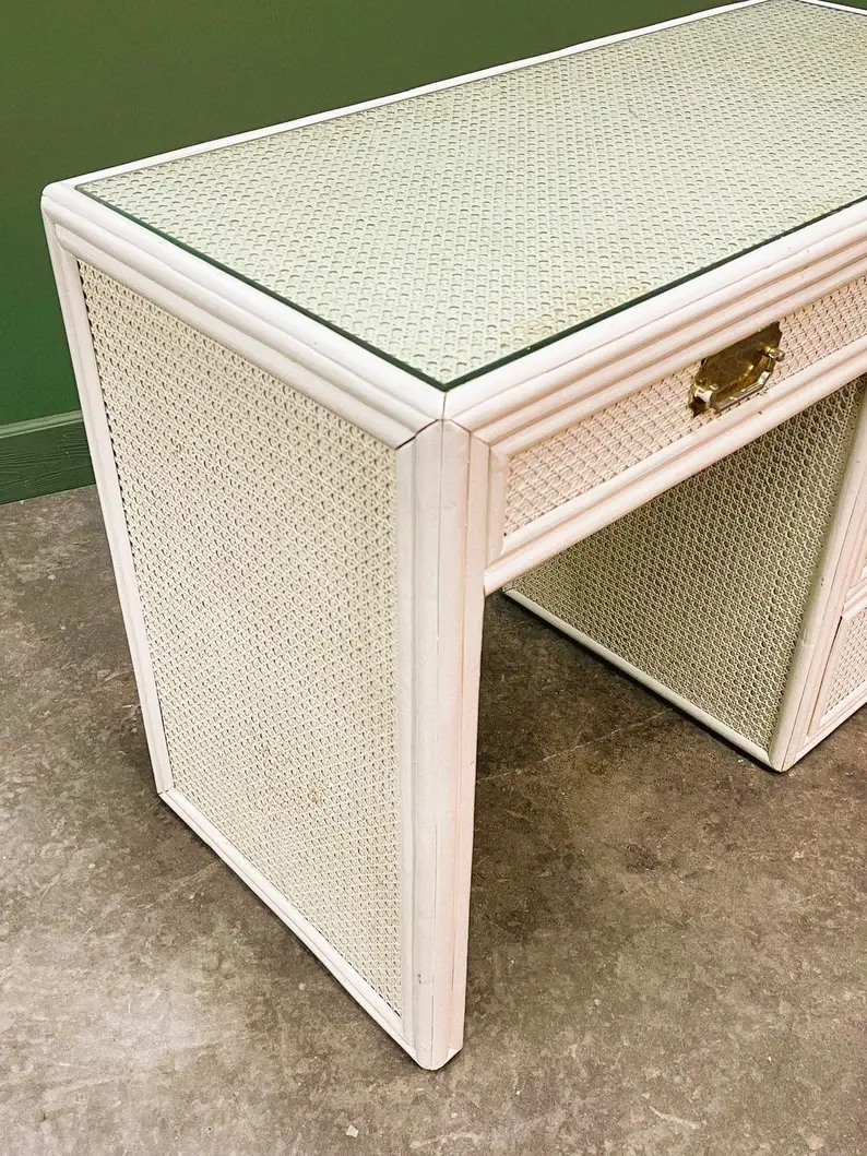 Thumbnail: French White Cane Desk, France 1970s.