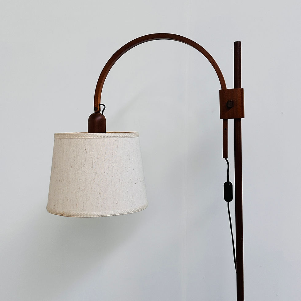 Thumbnail: Mid-Century Modern Adjustable Teak Arc Floor Lamp with Fabric Shade, 1960s