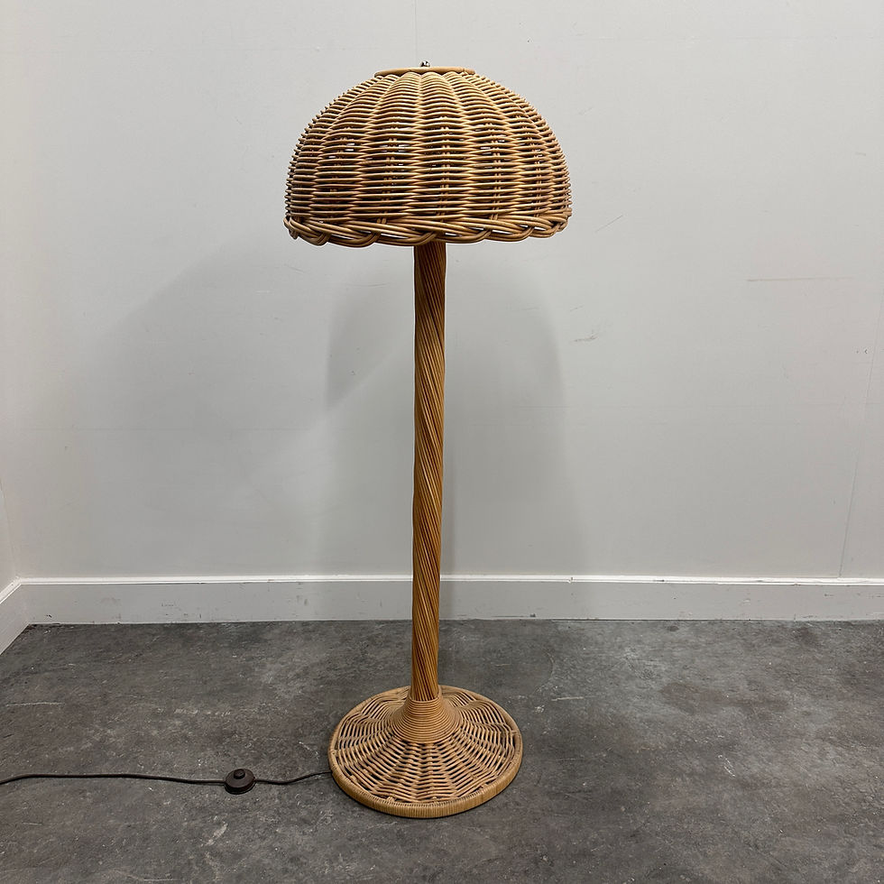 Thumbnail: Large French Rattan Floor Lamp,Mushroom Shade, Vintage Wicker Standing Lamp